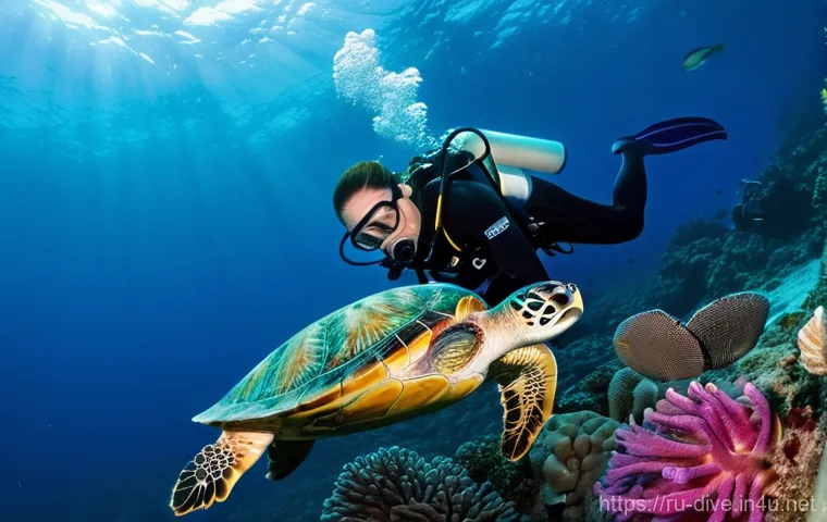 다이빙 강사 채용 사이트 리스트 - **Prompt 1: Joyful Underwater Discovery**
    A vibrant, cinematic underwater scene capturing a dive...