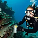 다이빙 강사 자격증 업그레이드 팁 - **Prompt:** A highly experienced diving instructor, a woman in her late 30s with a focused expressio...