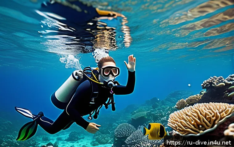 다이빙 강사 추천 기술 스킬 - A professional diving instructor teaching a diverse group of adult students in a warm tropical sea n...