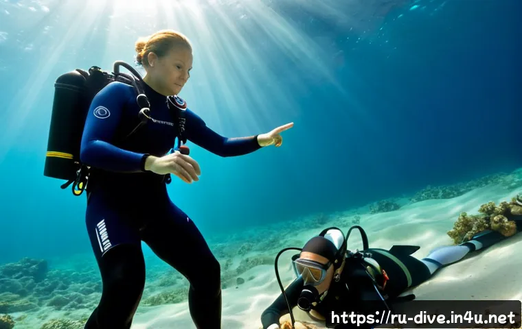 Home 17 다이빙 강사로서의 응급 상황 대처 - Photorealistic underwater emergency training in the Black Sea, calm Russian dive instructor in full ...